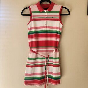 Tommy Hilfiger Girls M 8/10 Pink Striped Sleeveless Preppy Polo T-Shirt Dress